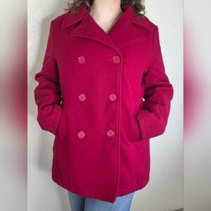 Elegant Women's Double-Breasted Pea Coat in Rich Red